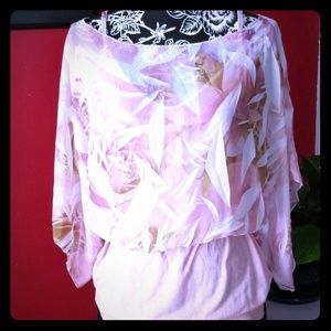 Light Pink/white floral sheer blouse
